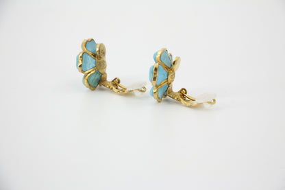 Chanel Vintage 97P Gripoix Blue Camellia Clip-on Earrings