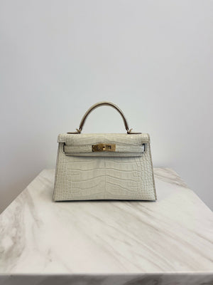 Hermès mini Kelly 20 Beton Matte Permabrass Gold hardware