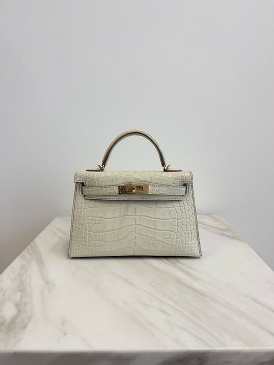 Hermès mini Kelly 20 Beton Matte Permabrass Gold hardware