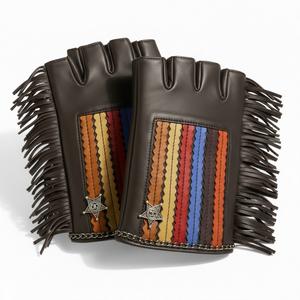 Rare Chanel 14A Paris Dallas Dark Brown Multicolor Gloves Size 8