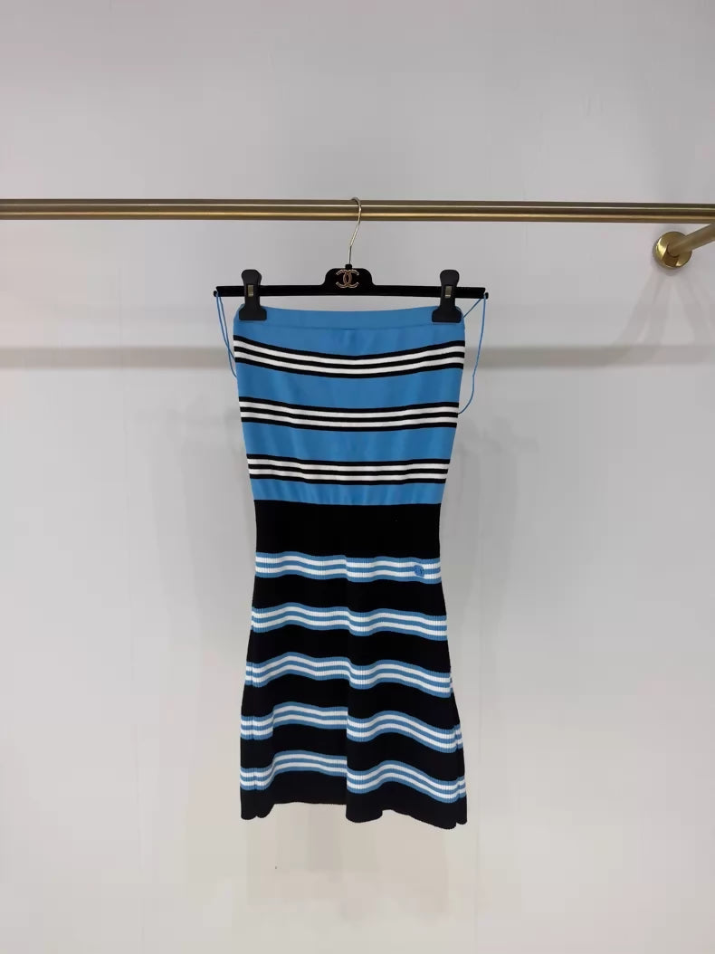 Chanel 24A Blue and Black Striped dress