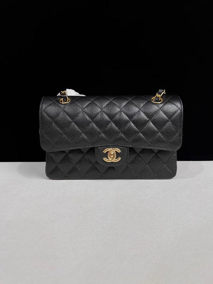 CHANEL Black lychee leather Gold hardware CF Shoulder Bag