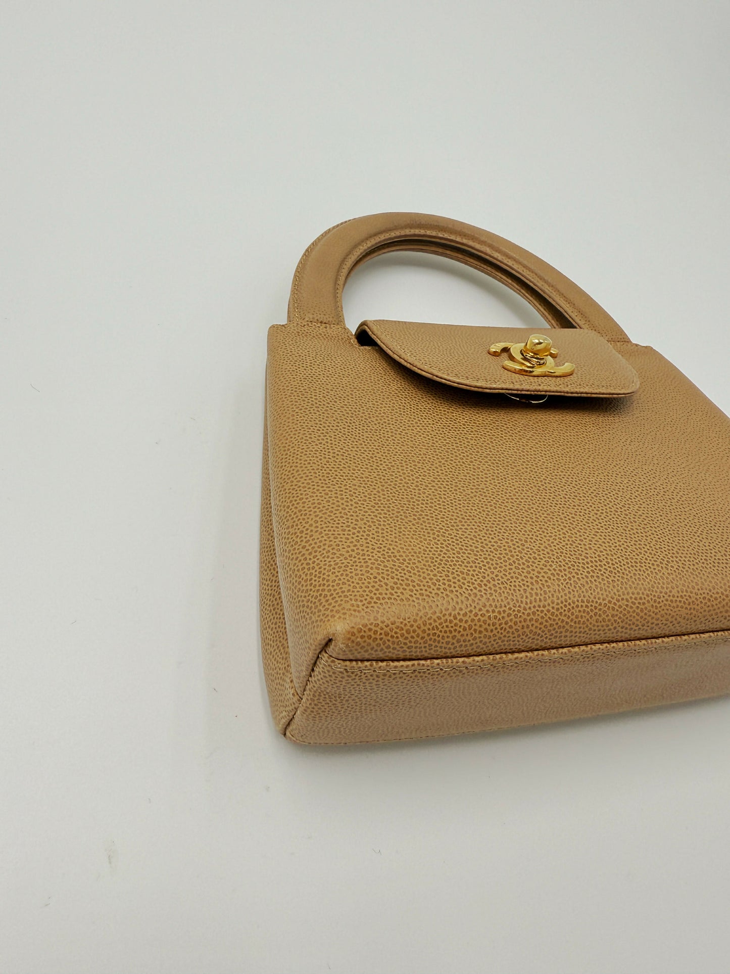 Chanel 1998 Series 5 Vintage Beige Caviar Leather Micro Kelly Bag