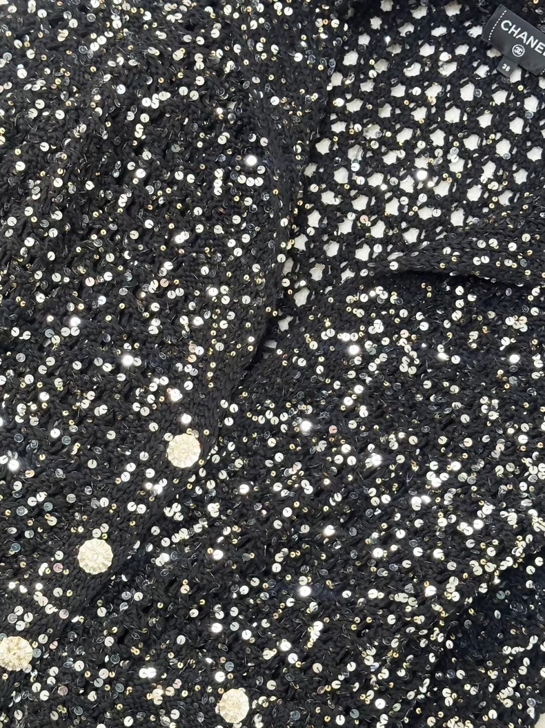 Chanel 23C Black Sequined Cardigan