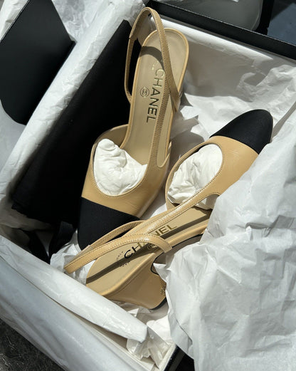 Chanel slingback classic beige high heels