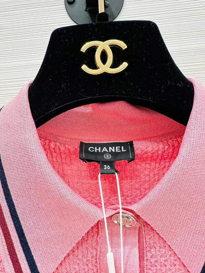 Chanel 23A pink Polo Knit Top, size 36, Brand New,