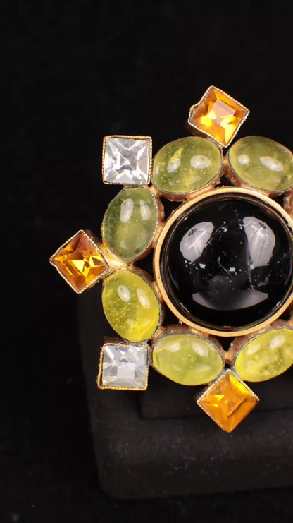 Chanel 1996 Lime Green Glass Rhinestone Brooch