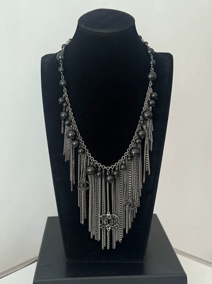 Chanel Black Beaded Tassel Double C Necklace
