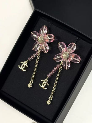 Chanel 26C Pink Glass Flower  Earrings