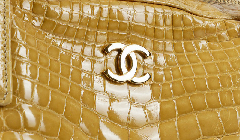 rare chanel gold beige Alligator leather shoulder tote bag
