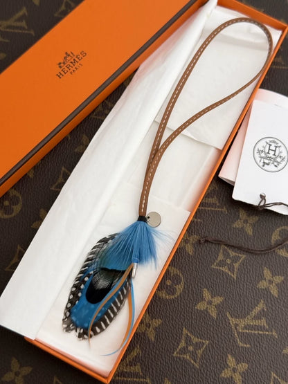 Hermes Grigri Mouche Fly Feather Bag Charm Blue
