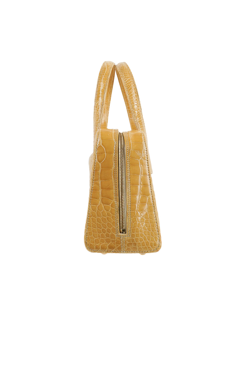 rare chanel gold beige Alligator leather shoulder tote bag