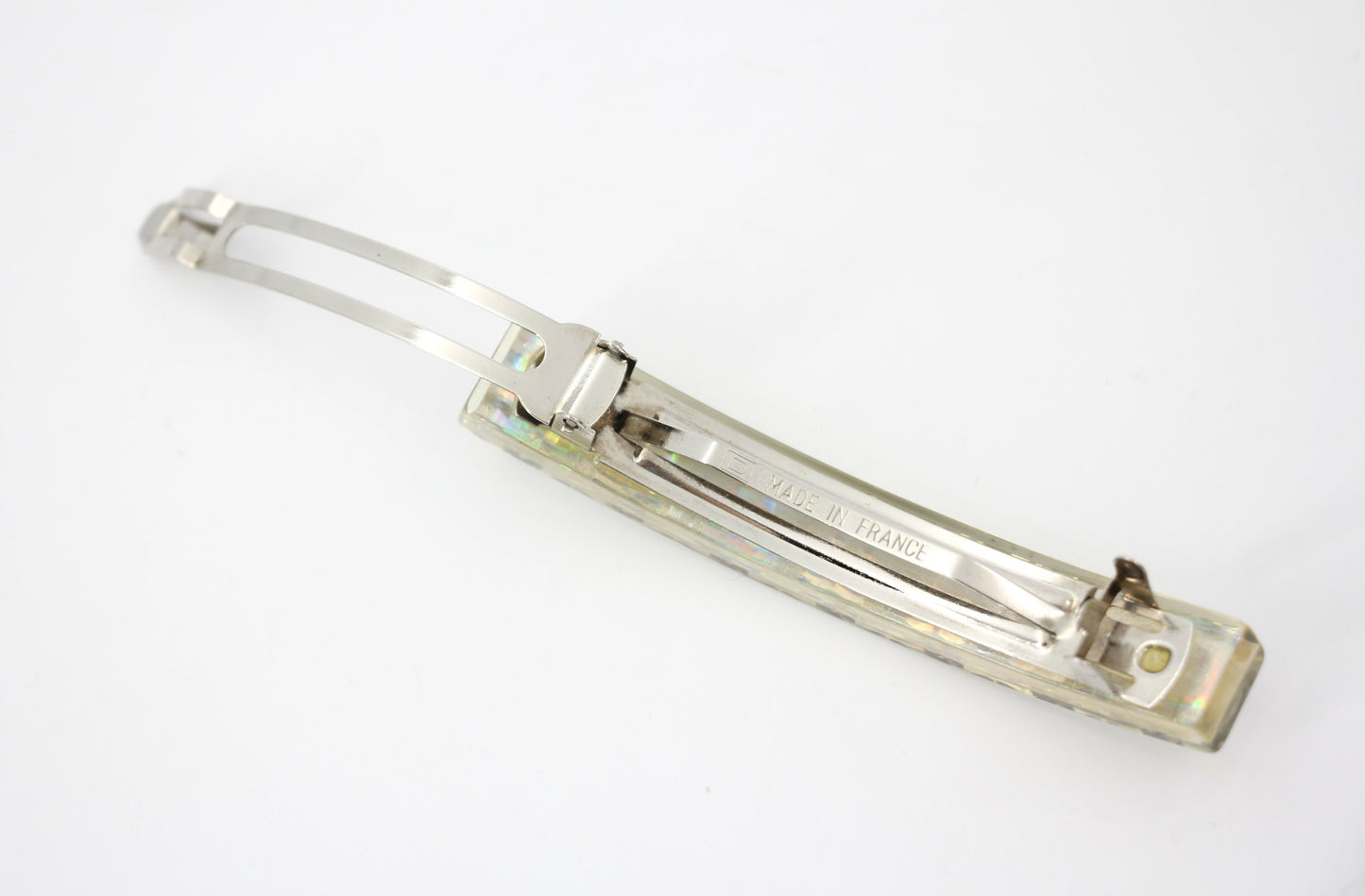 Chanel Vintage 97P Resin Iridescent Resin Seven Silver-Tone CC Logos Hair Clip