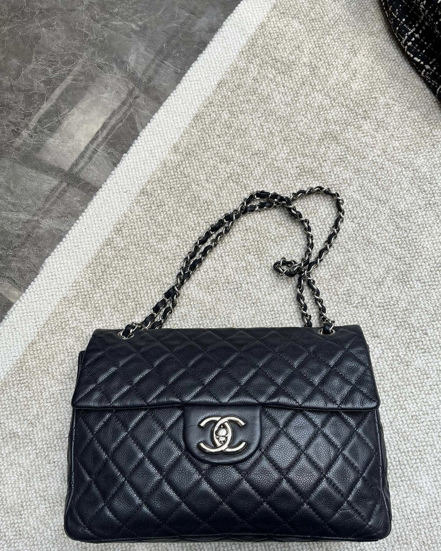 Chanel Black Silver Caviar Airport Bag