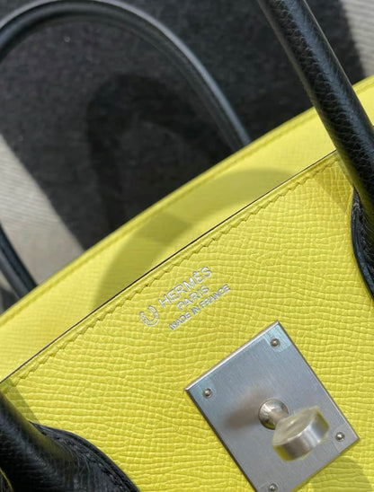 Hermès Horseshoe Stamp (HSS) Lemon and black Birkin 30cm of Epsom Leather with Palladium hardware