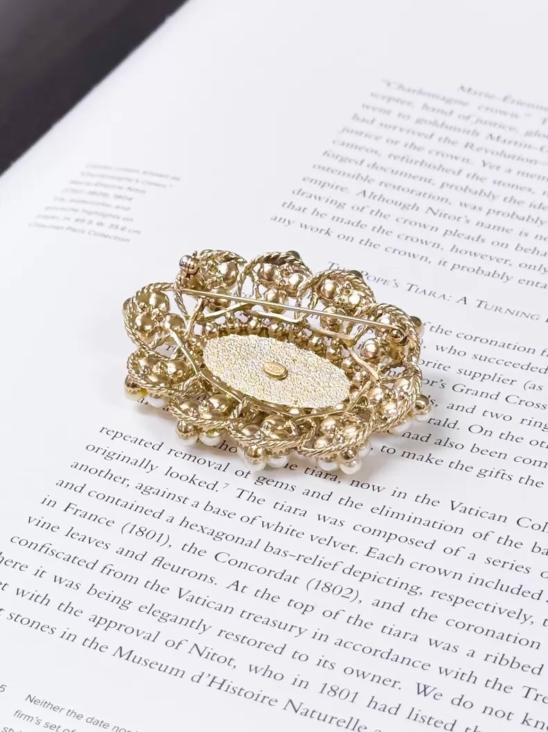 Chanel 16K Gold Pearl Iridescent Double C Brooch