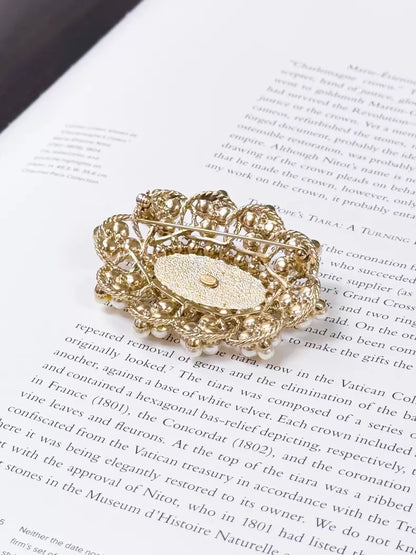 Chanel 16K Gold Pearl Iridescent Double C Brooch