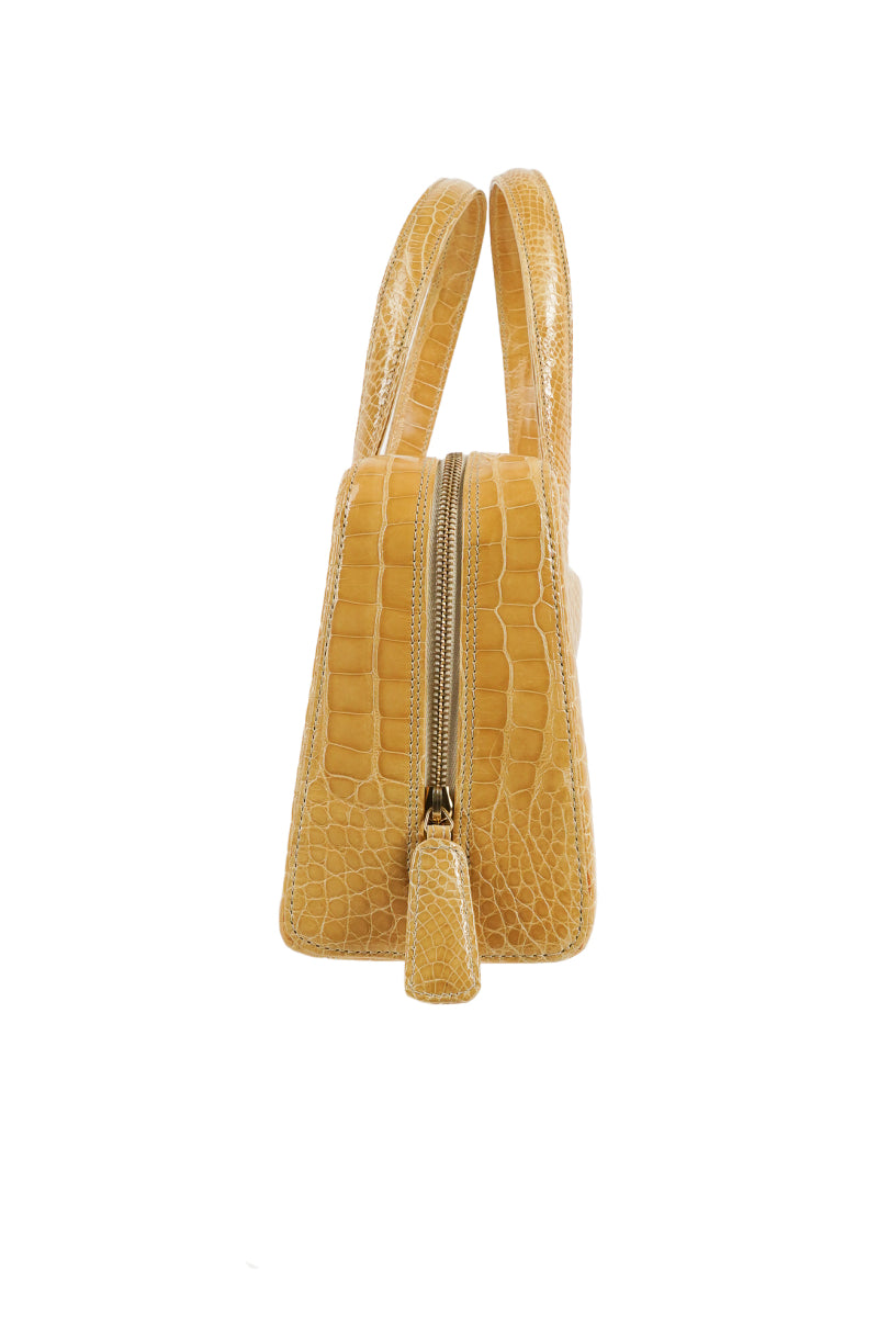 rare chanel gold beige Alligator leather shoulder tote bag