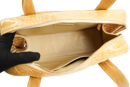 rare chanel gold beige Alligator leather shoulder tote bag