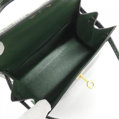 Rare Vintage Hermes Mini kelly 20 Green Emerald Shiny Crocodile leather gold hardware