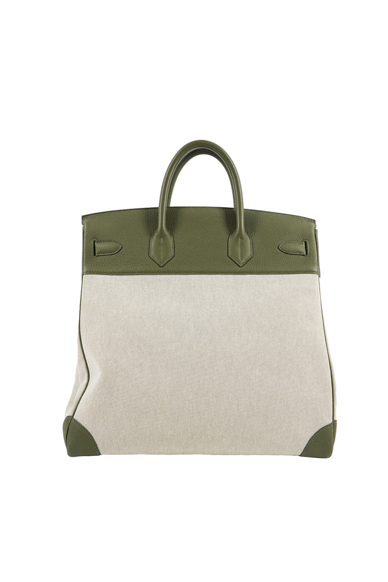 Hermes HAC 40 Canvas & Olive green togo leather palladium hardware