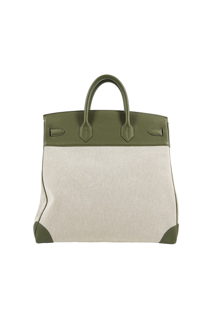 Hermes HAC 40 Canvas & Olive green togo leather palladium hardware