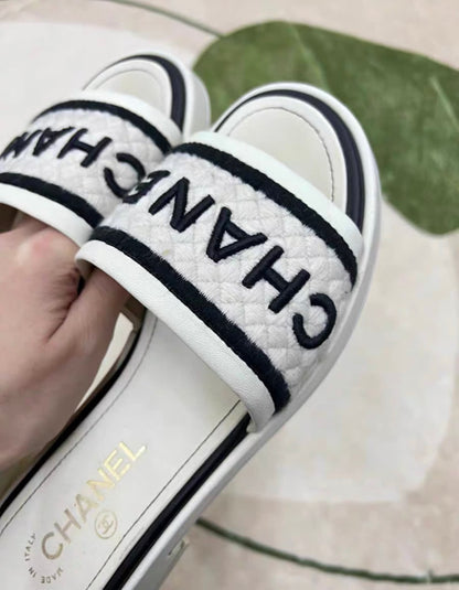 Chanel 22ss cloth white slippers 36,5