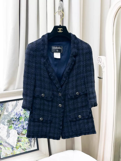 Chanel 07P blue-black plaid tweed jacket & dress set