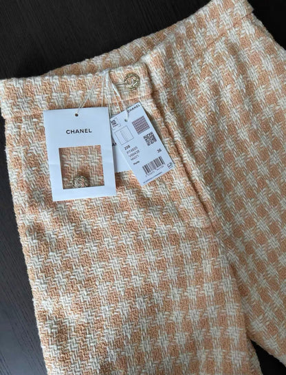 chanel 23s houndstooth light orange plaid pant