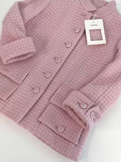 Chanel 24K grey pink tweed coat