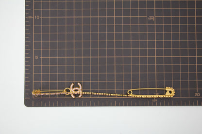 Chanel Vintage 02P Rhinestone Pink Gold-Plated Double Safety Pins Brooch