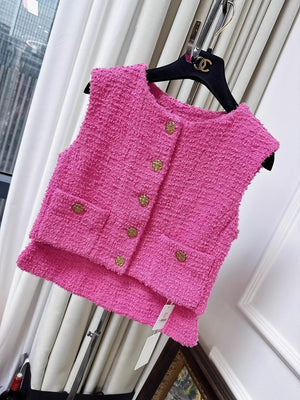 Chanel 22S rose pink tweed vest