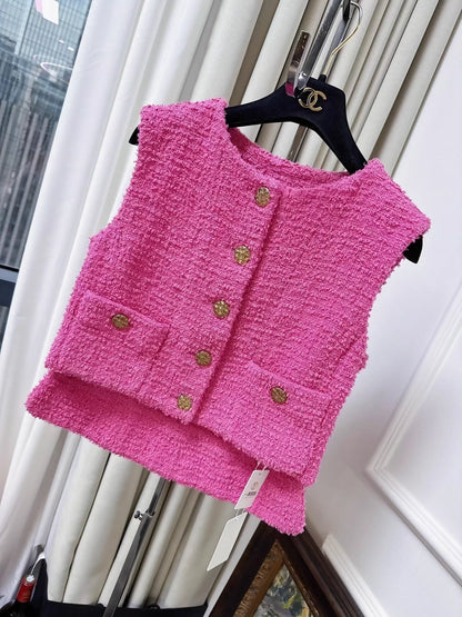 Chanel 22S rose pink tweed vest