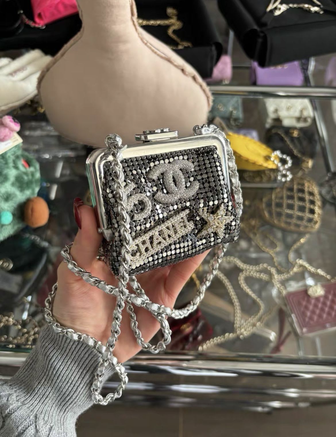 Chanel silver clutch with chain from the Coco Neige 2023/24 collection