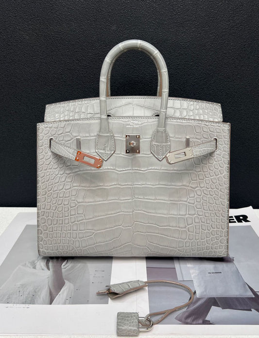 Hermes Birkin 25 Sellier Gris Perle Matte Alligator Paladium hardaware