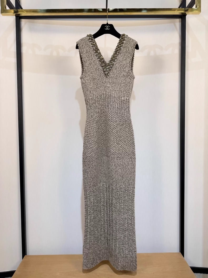 Chanel 07A Deep V-Neck Crocheted Evening Dress