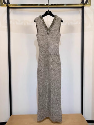 Chanel 07A Deep V-Neck Crocheted Evening Dress