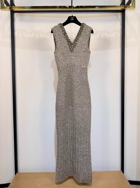 Chanel 07A Deep V-Neck Crocheted Evening Dress
