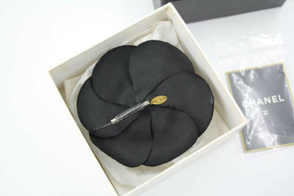 Chanel Vintage 81-85 Silk Black Large Camellia Brooch