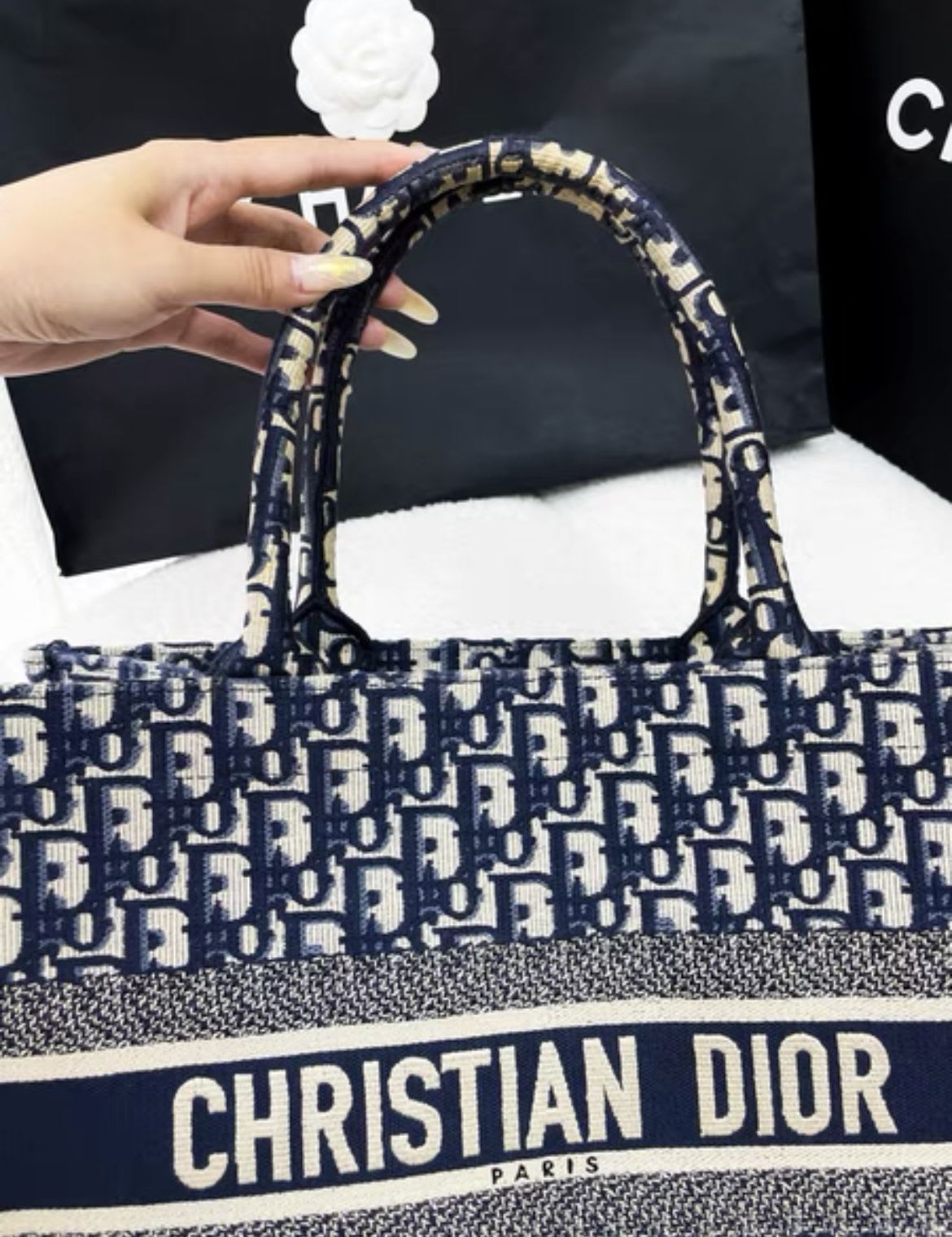 Dior classic popular blue presbyopic tote bag medium