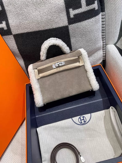 HERMÈS Mini Kelly 20 Teddy Etoupe Ecru Gris caillou Grizzly Swift Mouton Palladium hardware