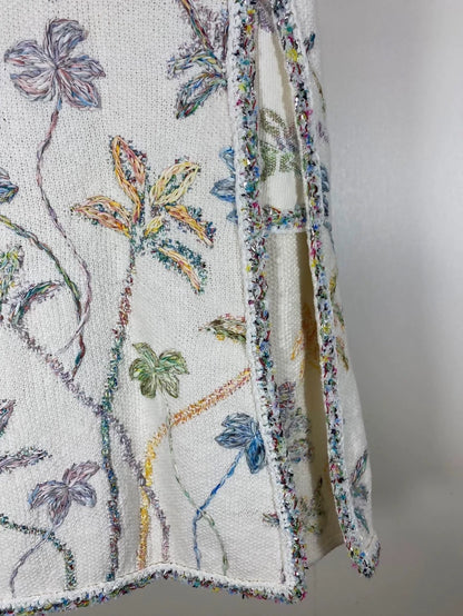 Chanel white Heavy Embroidery Floral Skirt