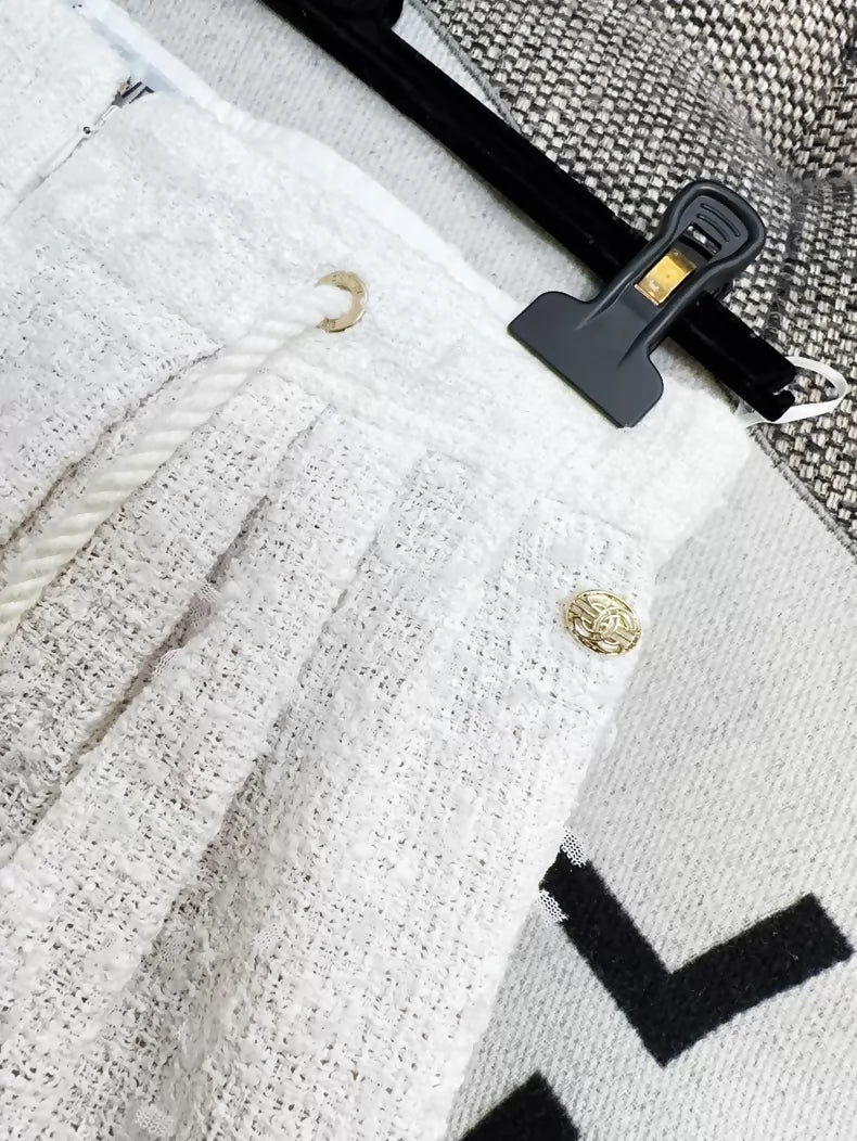 Chanel 21P ecru tweed wide-leg pants