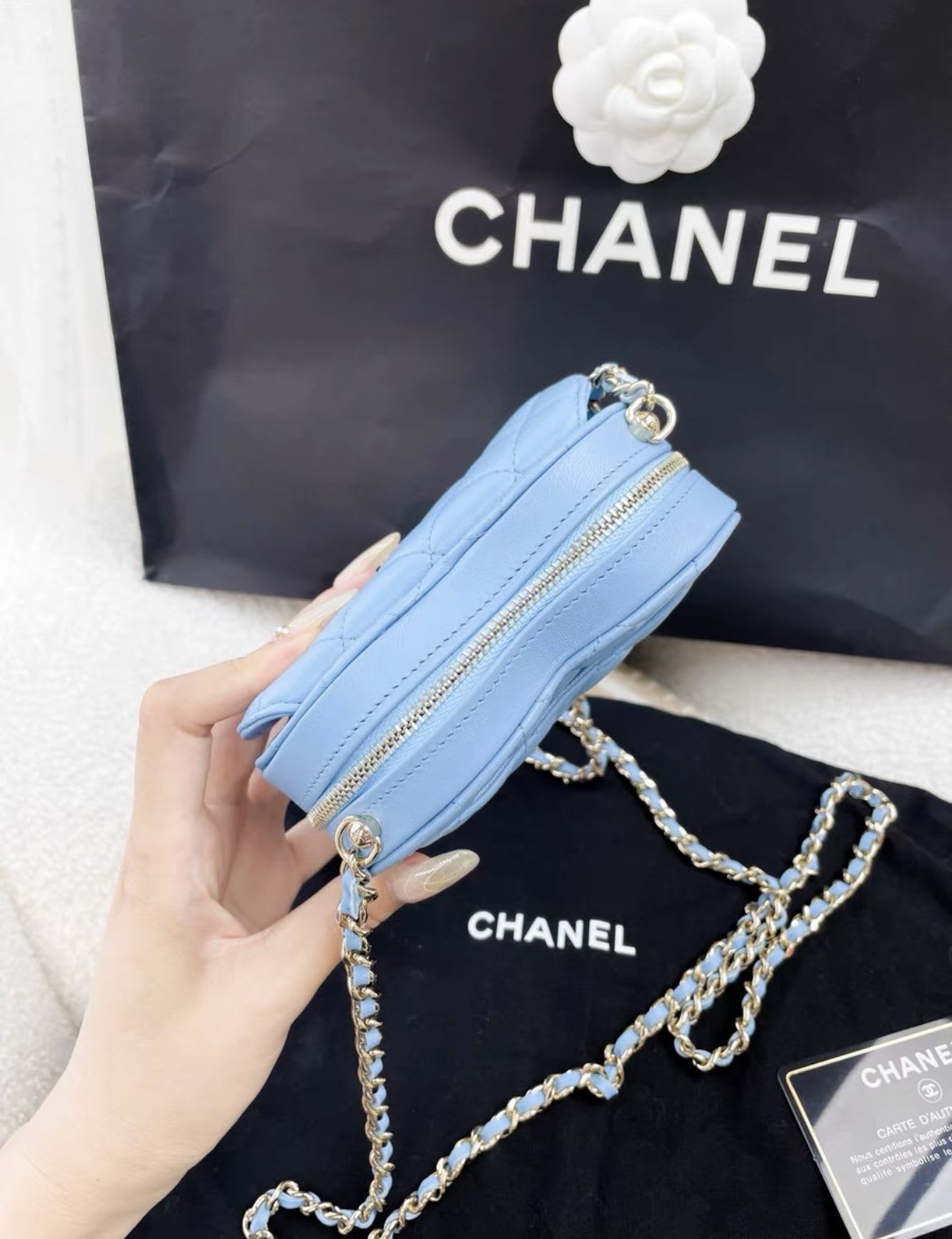 Chanel 22S baby blue small heart bag