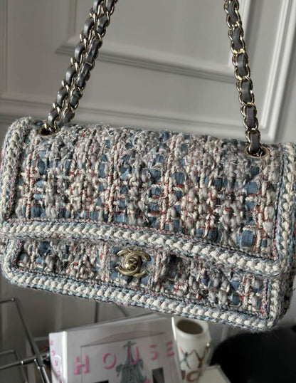 Chanel Classic Double Flap Bag Braided Quilted Tweed Medium