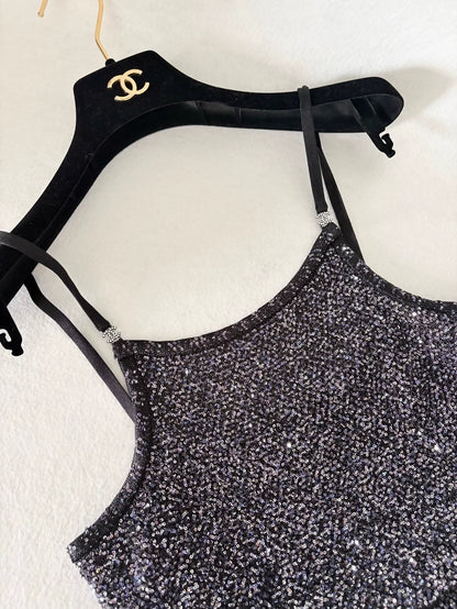 Chanel 25P Black Purple Sequined top