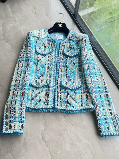 Chanel 2017 Cuba collection blue tweed jacket