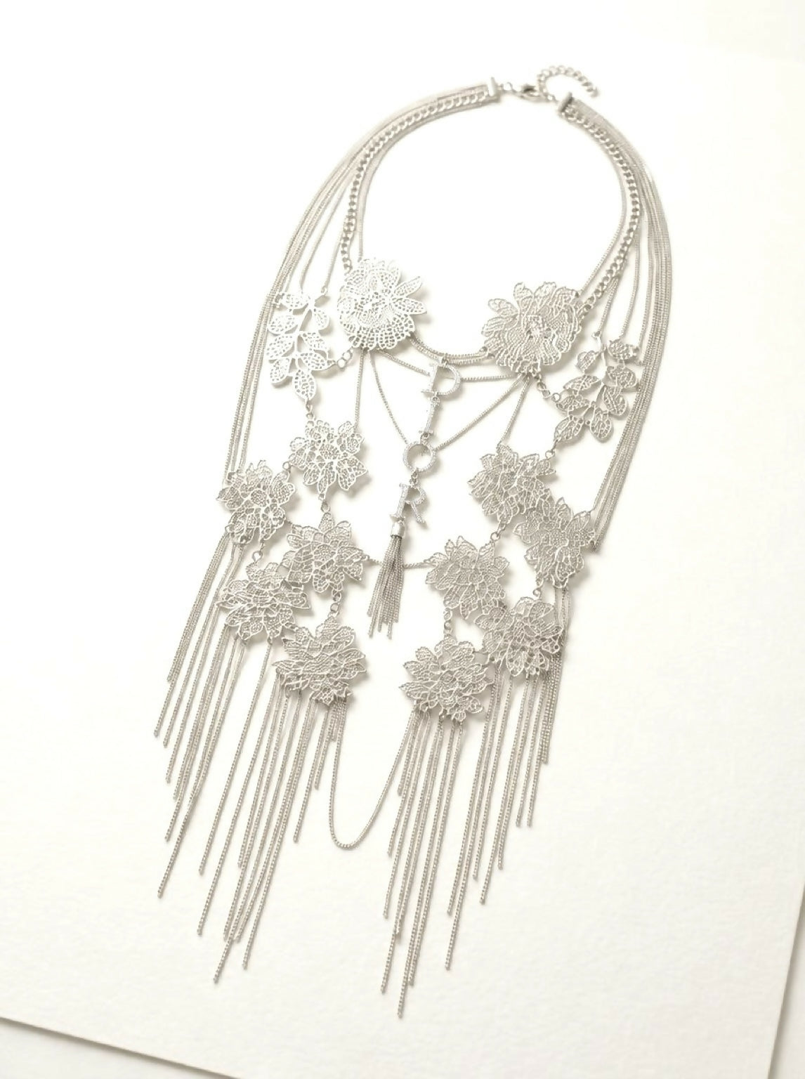Christian Dior ‘Mata Hari’ Vintage Long Collar Bib Floral Crystal Statement Necklace ultra rare