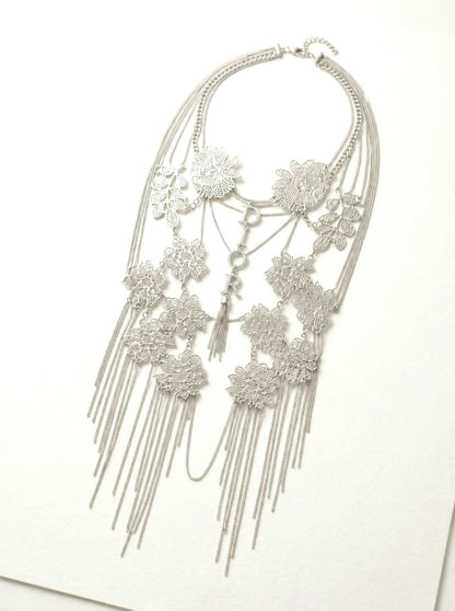 Christian Dior ‘Mata Hari’ Vintage Long Collar Bib Floral Crystal Statement Necklace ultra rare