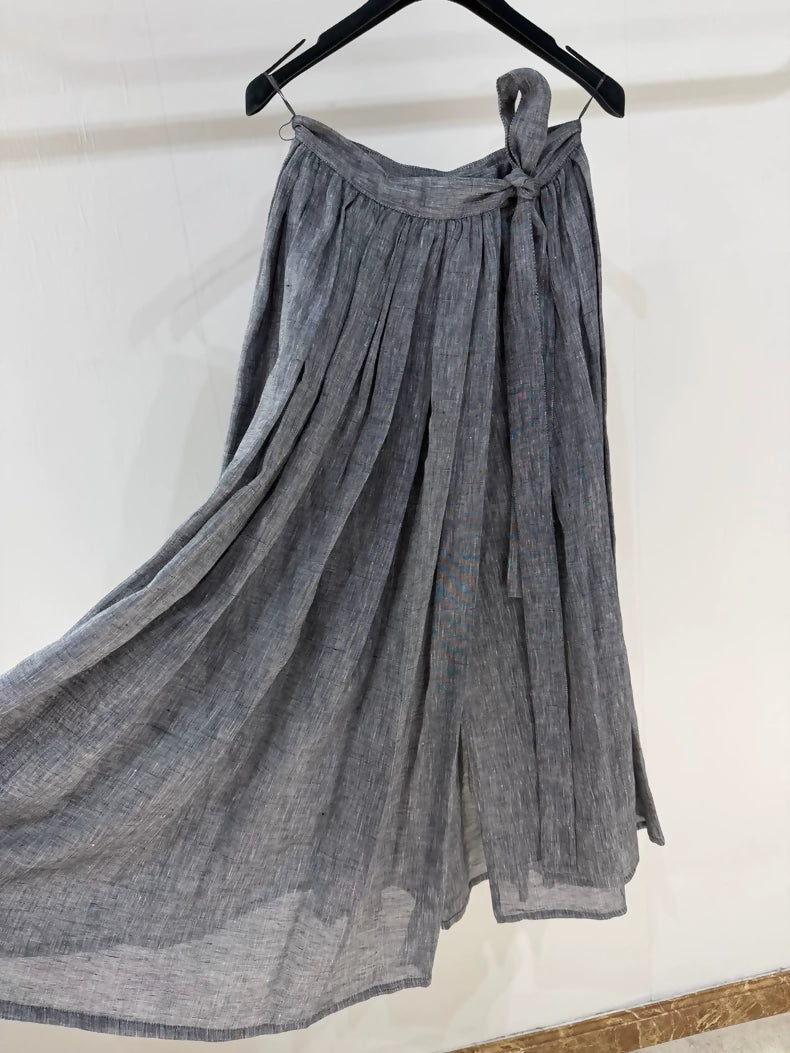 Dior grey linen pleated skirt